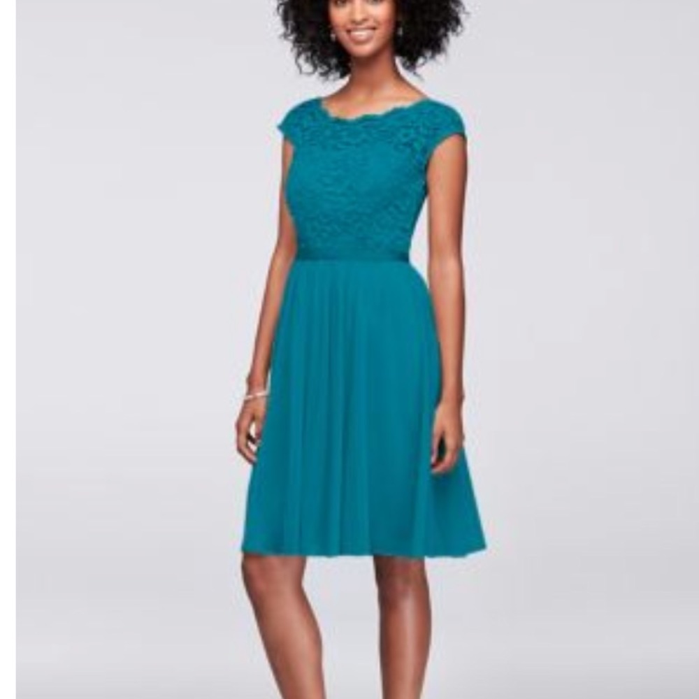 Short lace and mesh dress with illusion neckline